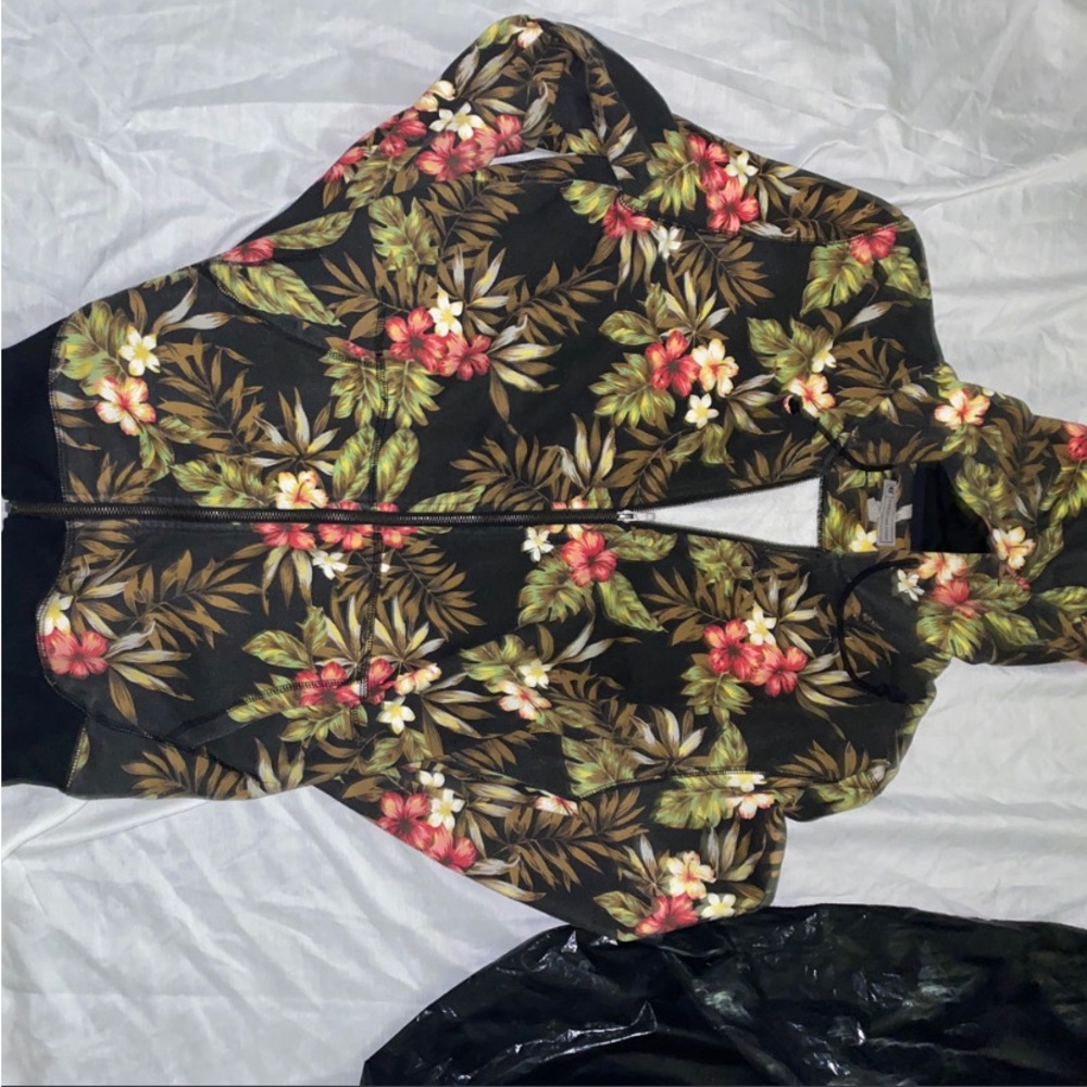 Vintage Floral Print Zip Jacket w Hoodie